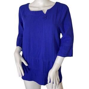 Peck & Peck Royal Blue Top, Asymmetrical neckline, Toggle buttons, Ladies Large